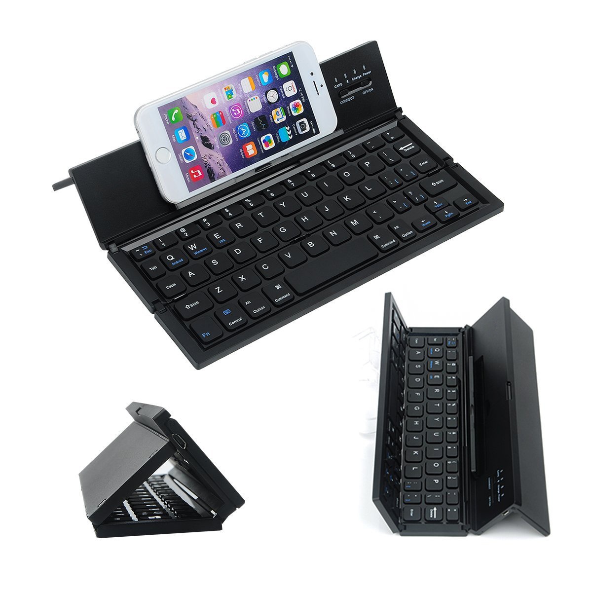 Mini Folding BT Wireless rechargeable Keyboard with Leather cover bracket For Laptop Windows Android ios Tablet