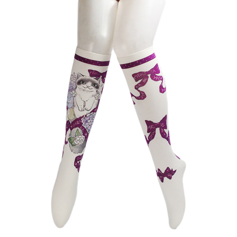 Custom new fashion elegant japanese style women girls sexy tube nylon printing stockings