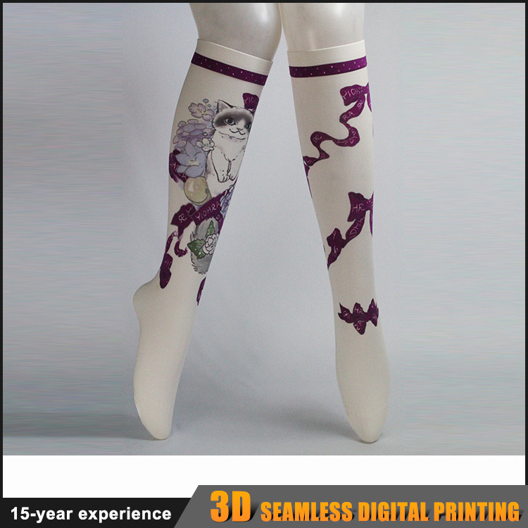 Custom new fashion elegant japanese style women girls sexy tube nylon printing stockings