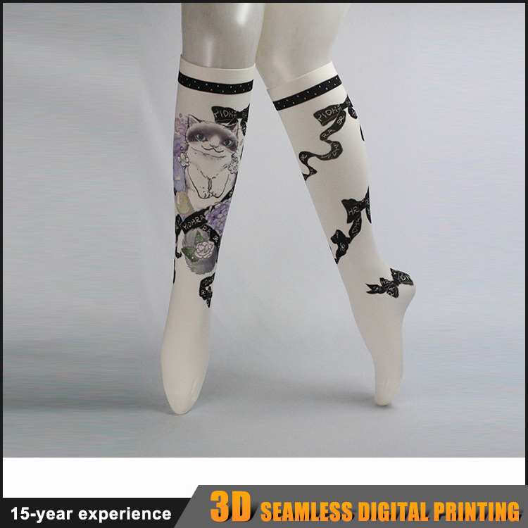 Custom new fashion elegant japanese style women girls sexy tube nylon printing stockings