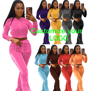 custom rhinestone velvet sets women velvet 2 piece embroidery velour set sweatsuit velour lady tracksuit for women