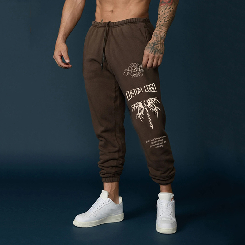 wholesale custom men sweatpants 30%Polyester / 70%Cotton jogger puff print  sporty Digital Print sweatpants relaxed fit