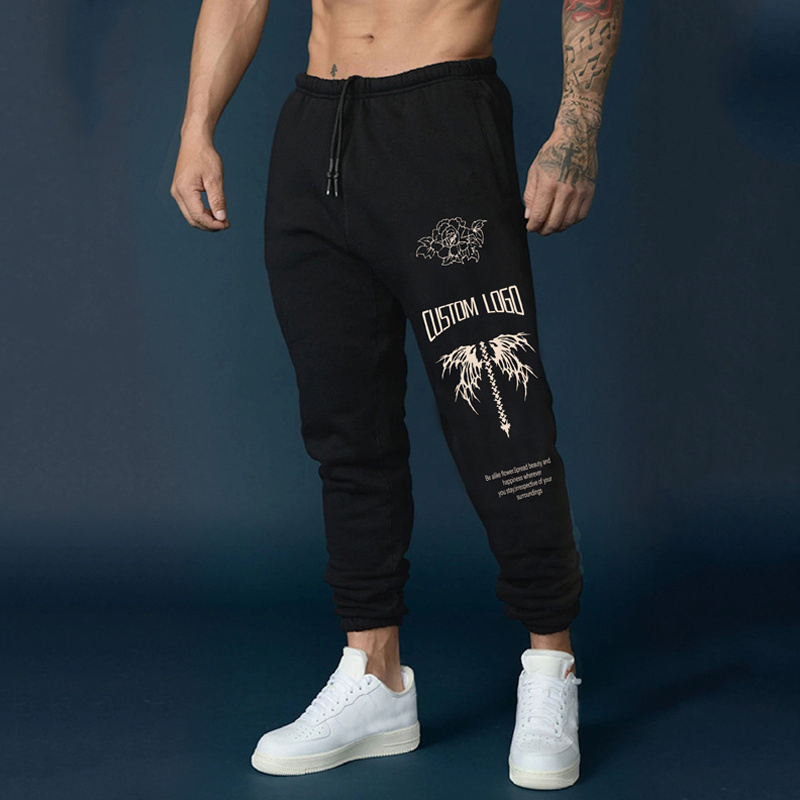 wholesale custom men sweatpants 30%Polyester / 70%Cotton jogger puff print  sporty Digital Print sweatpants relaxed fit