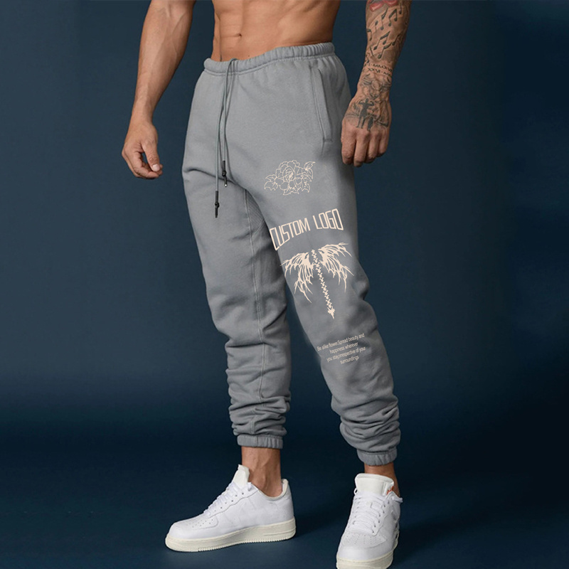 wholesale custom men sweatpants 30%Polyester / 70%Cotton jogger puff print  sporty Digital Print sweatpants relaxed fit