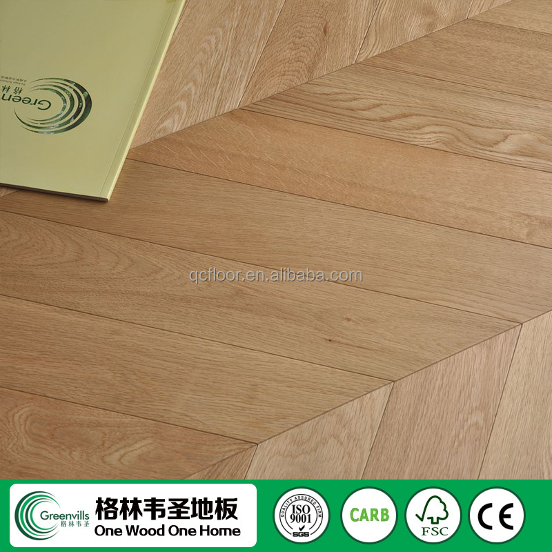 Wire brushed light natural color herringbone chevron fishbone wood flooring