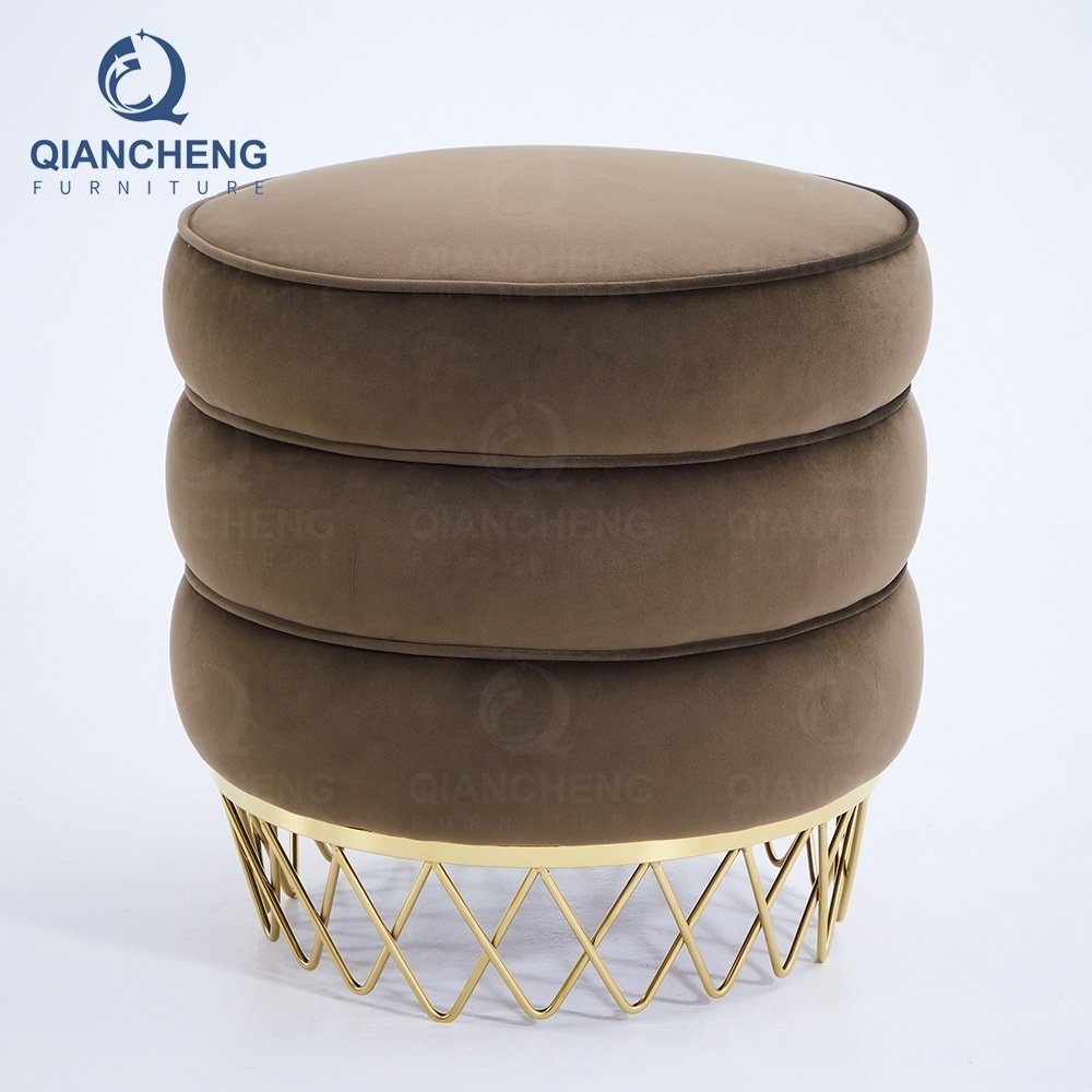 luxury velvet lounge chair ottoman stools new sale dining modern golden metal  round ottoman chair white