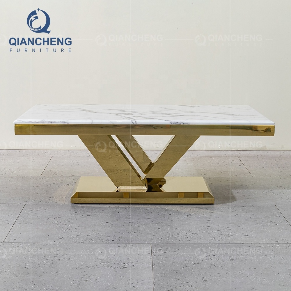 luxury design OEM coffee table gold marble top hotsale stainless steel side table with tea table set