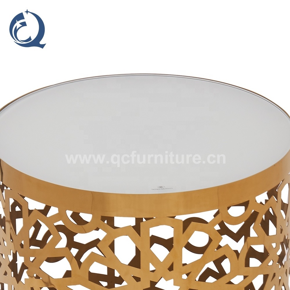 stable quality furniture round gold glass sofa side table