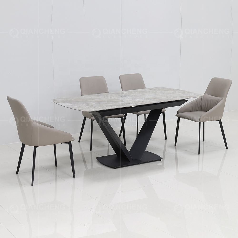 Italian modern folding extendable furniture dining table sets luxury 6 chairs sintered stone ceramic marble dining table set