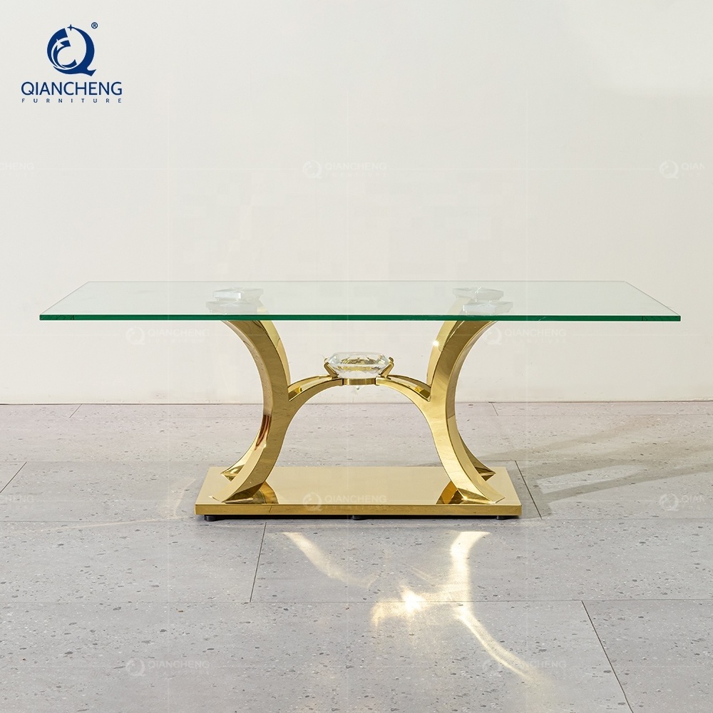 luxury living room balcony hotel mirror glass coffee table modern gold stainless steel diamonds decorate coffee table