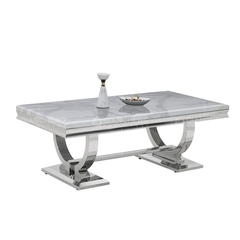 modern restaurant rectangle metal legs coffee table home furniture stainless steel marble top coffee table