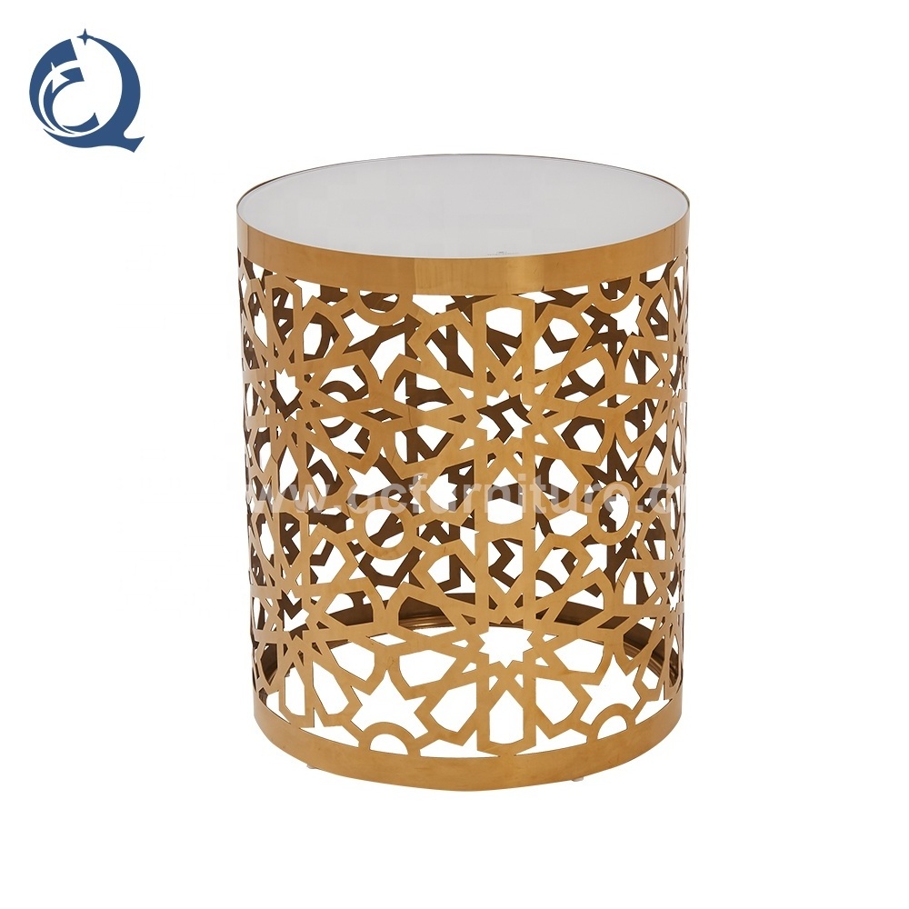 stable quality furniture round gold glass sofa side table