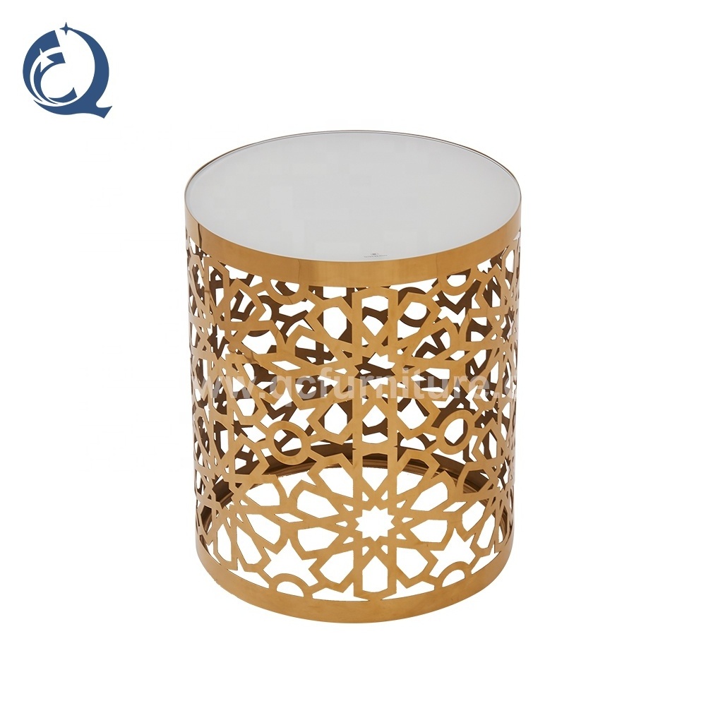 stable quality furniture round gold glass sofa side table