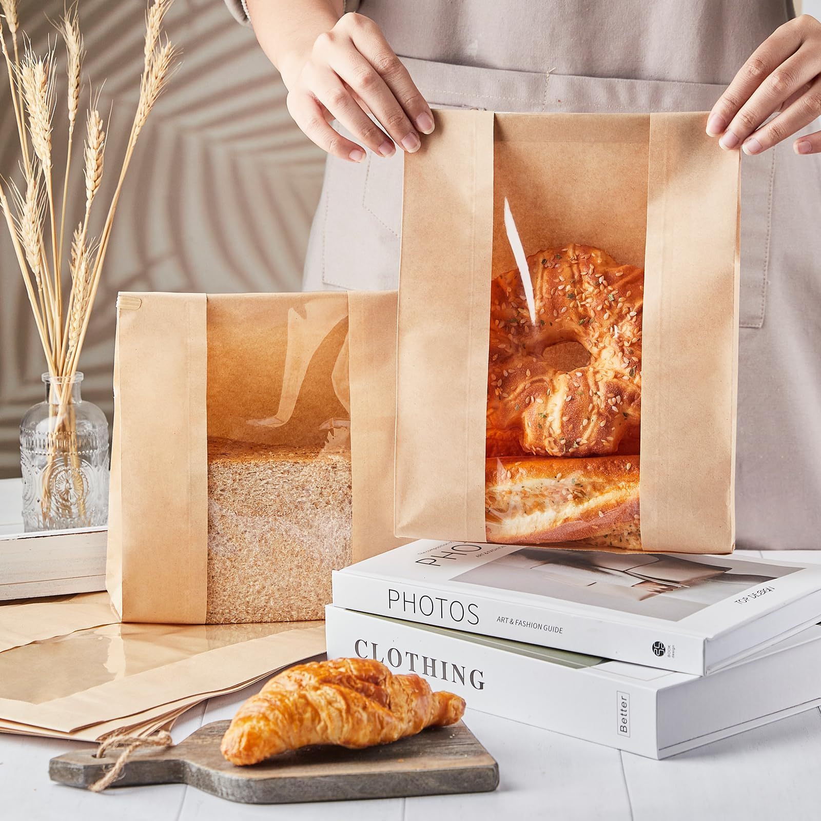 Customized Paper Bread Stand Up Packaging Bag With Clear Window