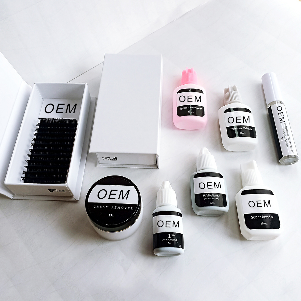 OEM/ODM Professional Private Logo 25mm Mink And Silk Individual Eyelash Extension Training Kit With Glue las supplies lash trays