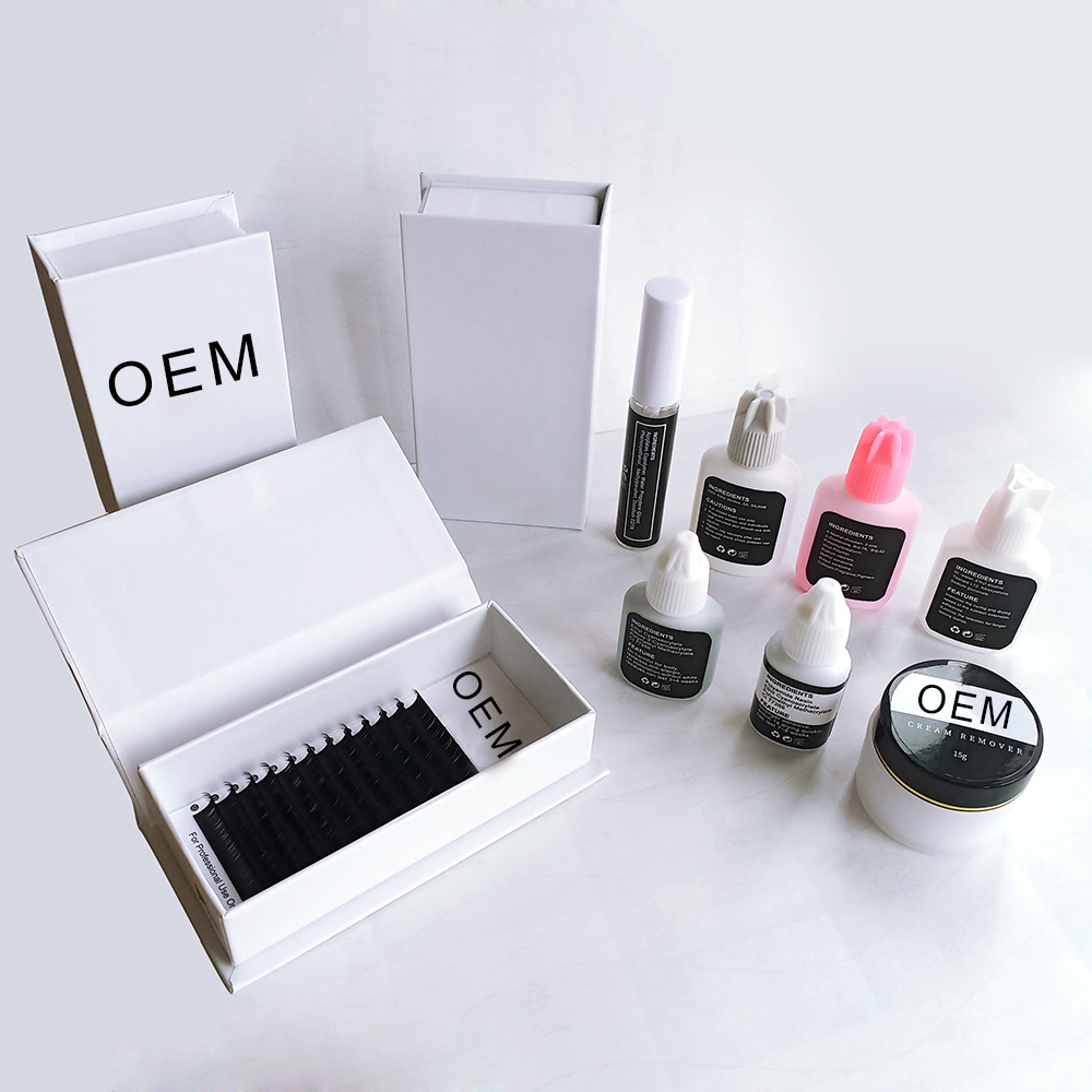 OEM/ODM Professional Private Logo 25mm Mink And Silk Individual Eyelash Extension Training Kit With Glue las supplies lash trays