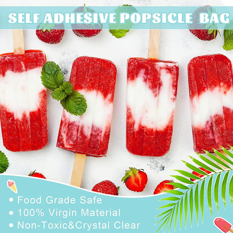 Custom Self Adhesive Cellophane Bag Diy Icecream Ice Lolly Plastic Candy Wrappers with Labels and Wooden Stick