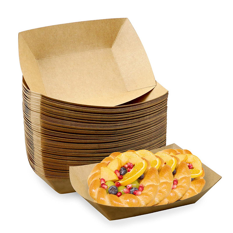 Recyclable Eco-friendly Boats Baskets Heavy Duty Disposable Kraft Brown French Fries Nachos Hot Dogs Bbq Paper Tray for Food