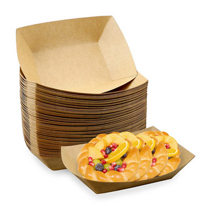 Recyclable Eco-friendly Boats Baskets Heavy Duty Disposable Kraft Brown French Fries Nachos Hot Dogs Bbq Paper Tray for Food