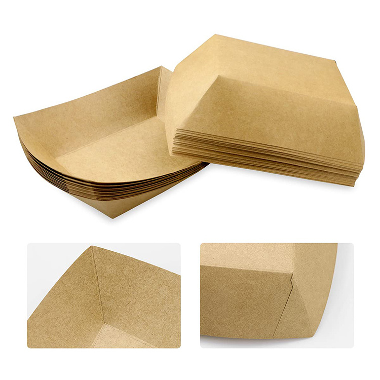 Recyclable Eco-friendly Boats Baskets Heavy Duty Disposable Kraft Brown French Fries Nachos Hot Dogs Bbq Paper Tray for Food