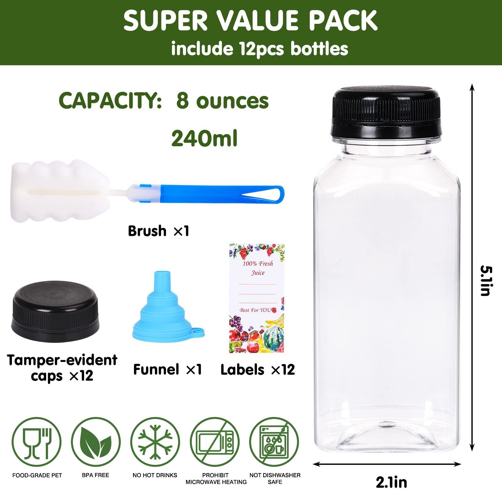 Round 10 Oz Beverage Plastic Packaging Rectangle Liquid Fruit Milk Water Clear Juice Bottles With Screw Cap Lids