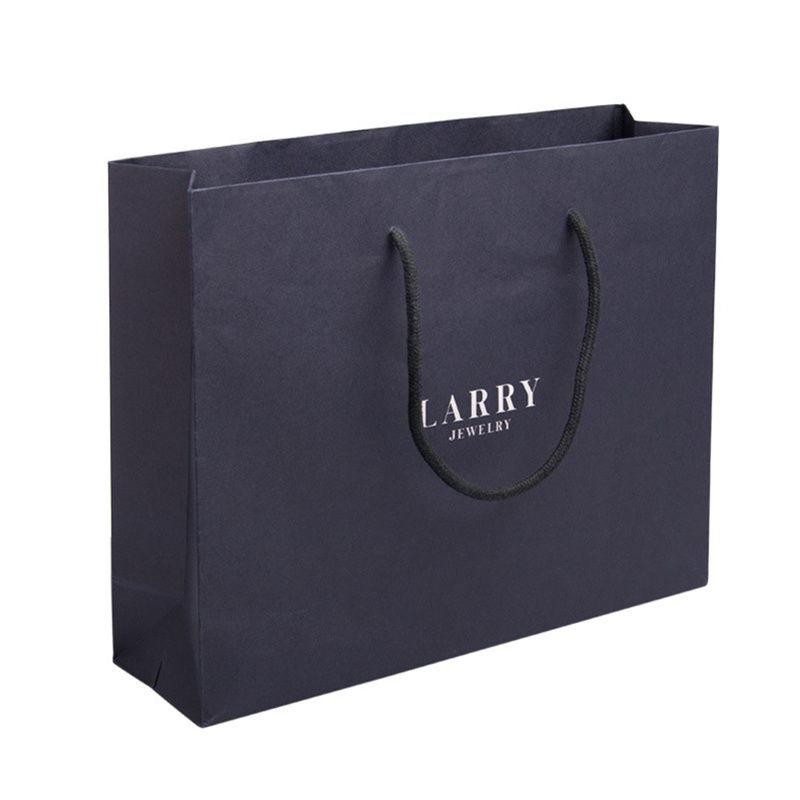 wholesale Luxury Reusable Handmade DIY Merchandise Wedding gift Bag Kraft Paper Black Clothing Shopping Bags with Handles