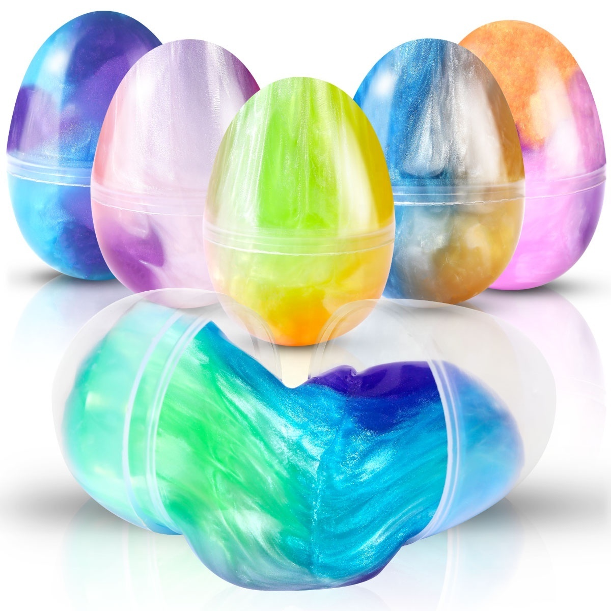 Soft Egg Galaxy Slime Clear Colorful Crystal Fluffy Slime Scented Stress Relief Slime with Pearl Toy for Kids