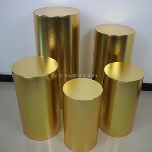 Bling Bling Solid Color Pedestal Gold Shiny Metallic Fabric Cover Plinths Elastic Cylinder Table Covers Party Decoration