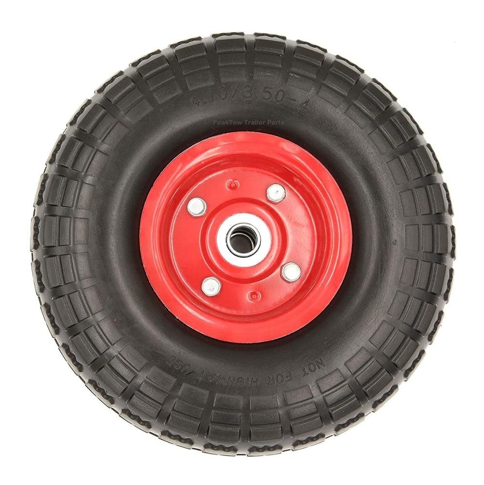 10inch Flat Free Solid 4.10/3.50-4 Tire on Wheel for Dolly Handtruck Cart