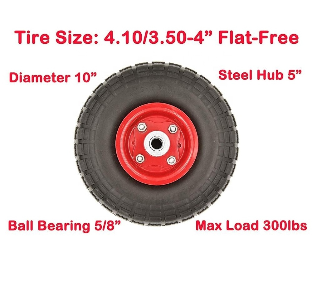 10inch Flat Free Solid 4.10/3.50-4 Tire on Wheel for Dolly Handtruck Cart