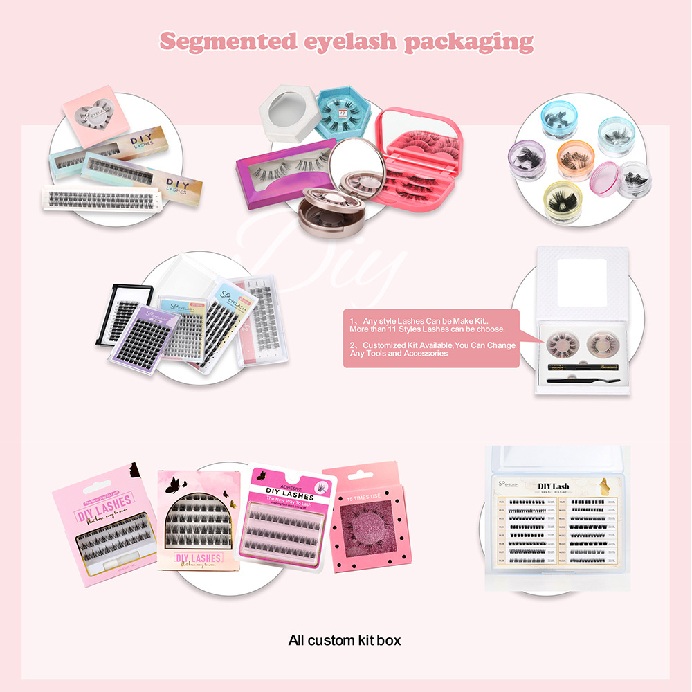 SP EYELASH Custom logo Segment Lash Kit Private Label Individual Lashes Natural Diy Cluster mix colored DIY Lashes extension