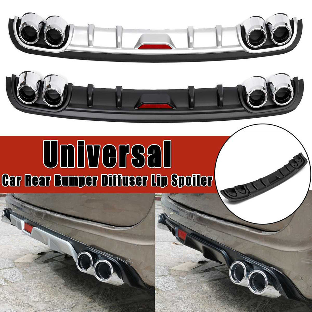 Universal Rear Bumper Diffuser Lip with Exhaust Tip ABS Plastic Black Silver Rear Bumper Lip Diffuser