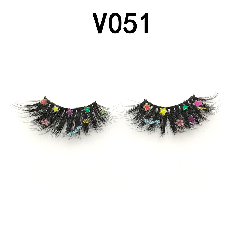 Christmas colorful Barbie eyelashes fancy eyelashes 5D 25mm false eyelashes with stars and flowers butterfly decoration