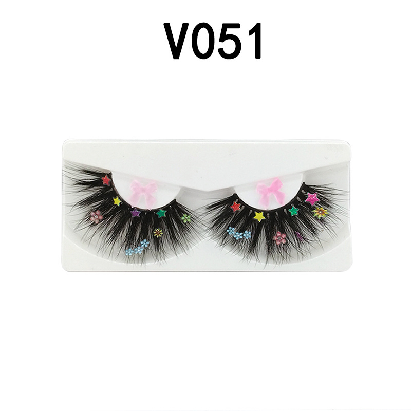 Christmas colorful Barbie eyelashes fancy eyelashes 5D 25mm false eyelashes with stars and flowers butterfly decoration