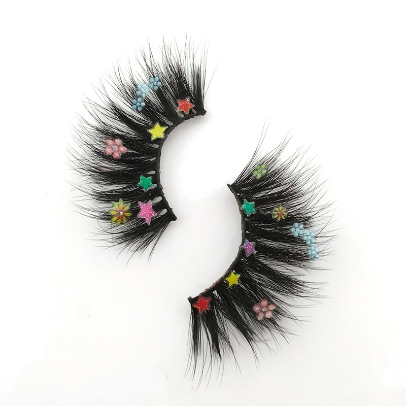 Christmas colorful Barbie eyelashes fancy eyelashes 5D 25mm false eyelashes with stars and flowers butterfly decoration