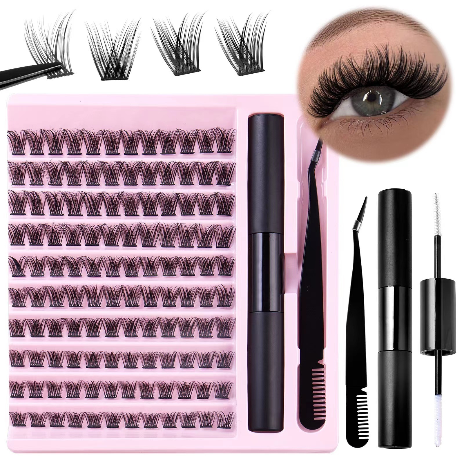 Alice No Glue Needed Adhesive Cluster Lashes Pre-Bond Technology Press-On Diy Lashes Long Lasting Superfine Band Segment Lash