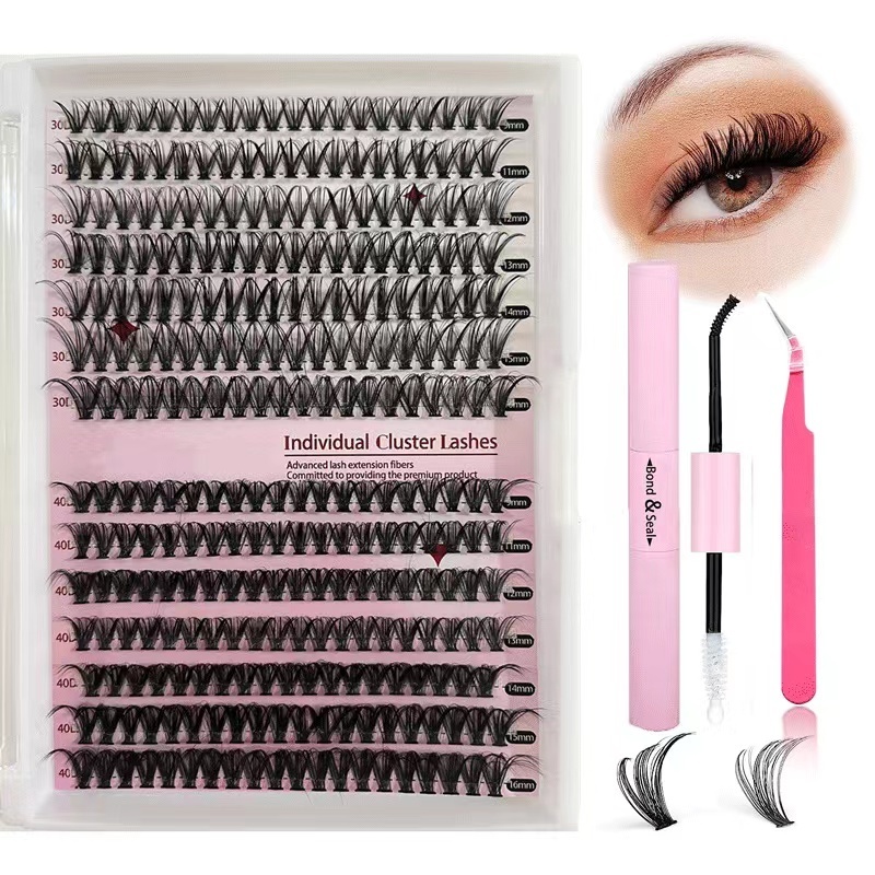 Alice No Glue Needed Adhesive Cluster Lashes Pre-Bond Technology Press-On Diy Lashes Long Lasting Superfine Band Segment Lash