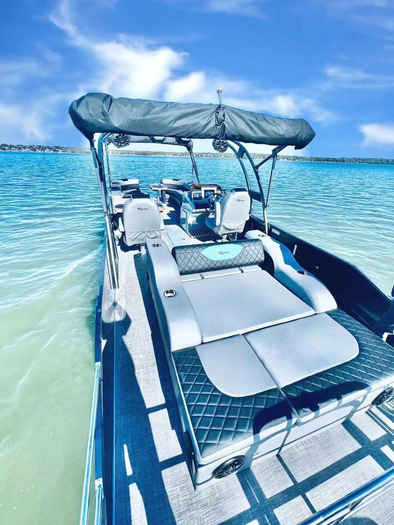 8.2m 27ft whole sale fiberglass sport design aluminum pontoon boat for sale