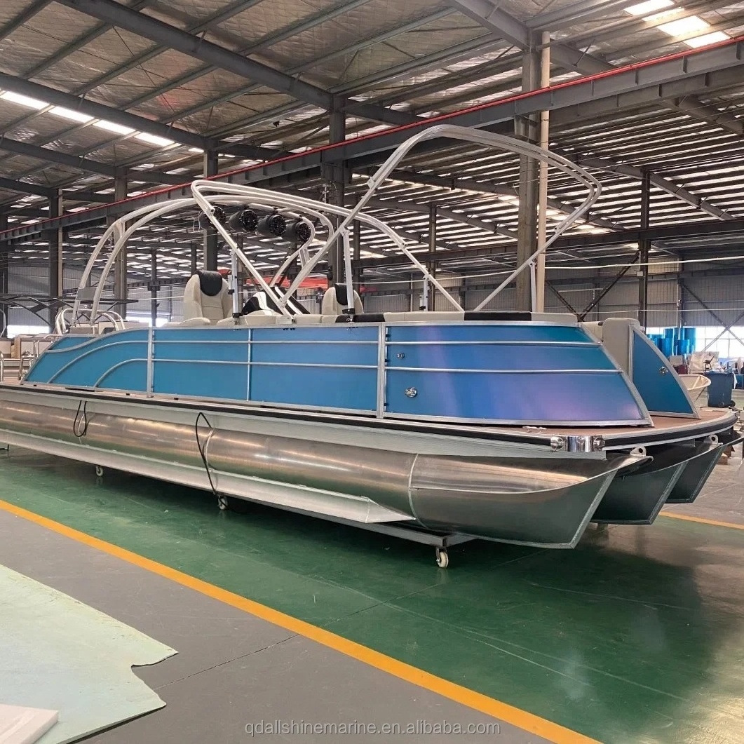 8.2m 27ft whole sale fiberglass sport design aluminum pontoon boat for sale