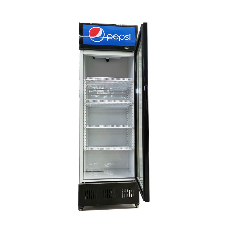 Glass Door cold drink Commercial Beverage Cooler Upright Pepsi Fridge with Light Box