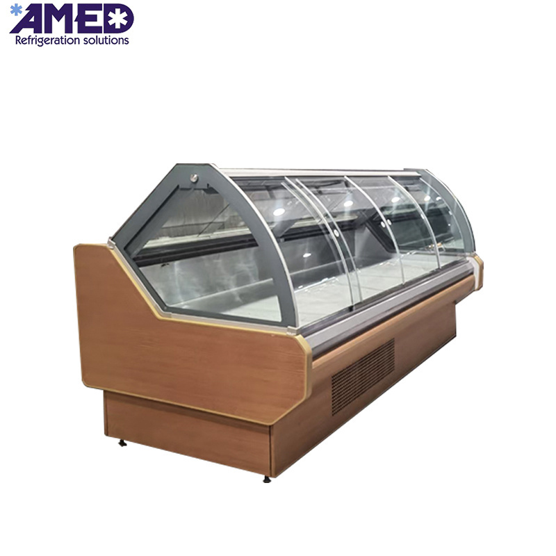 AMED Glass door horizontal refrigerator display case with fresh meat