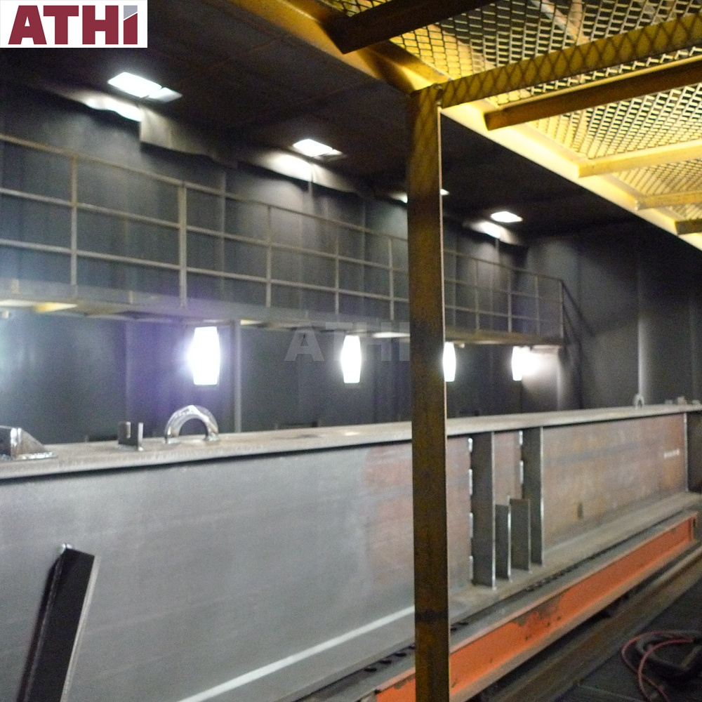 shot blasting booth with automatic shot abrasive recovery system and sand blasters