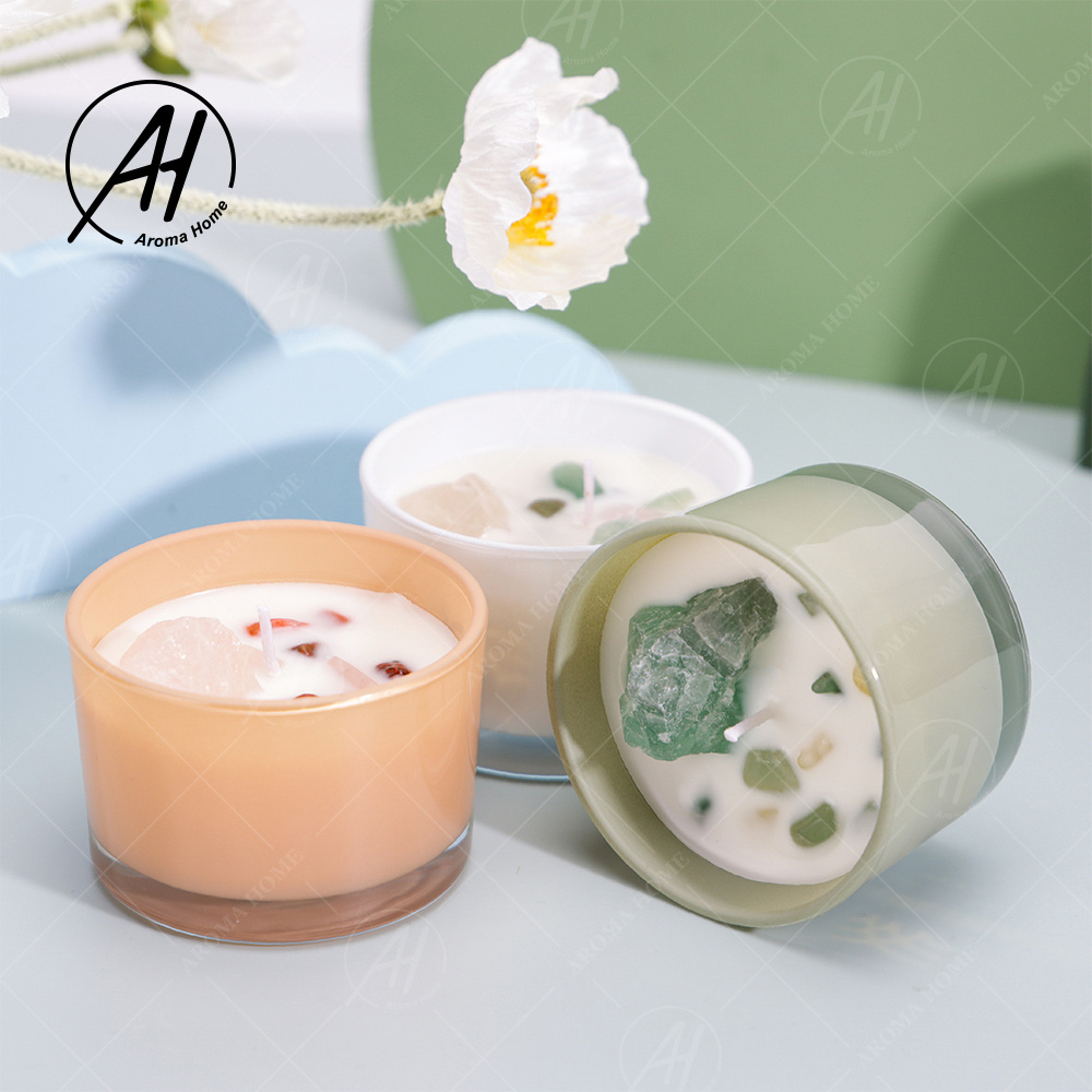 2024 AROMA HOME Small Size Cotton Wick Glass Jar Crystal Stone  Scent Soy Wax Candle