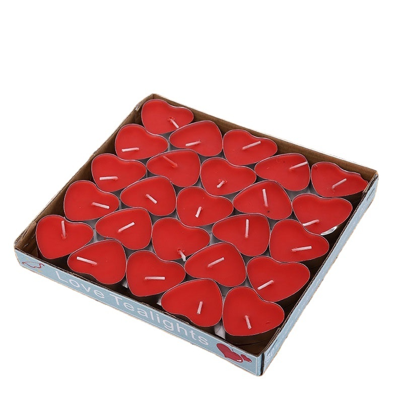 AROMA HOME Handmade Colored 50 Pieces Heart Shape Paraffin Wax Smokeless Heart Shaped Colorful Tea lights