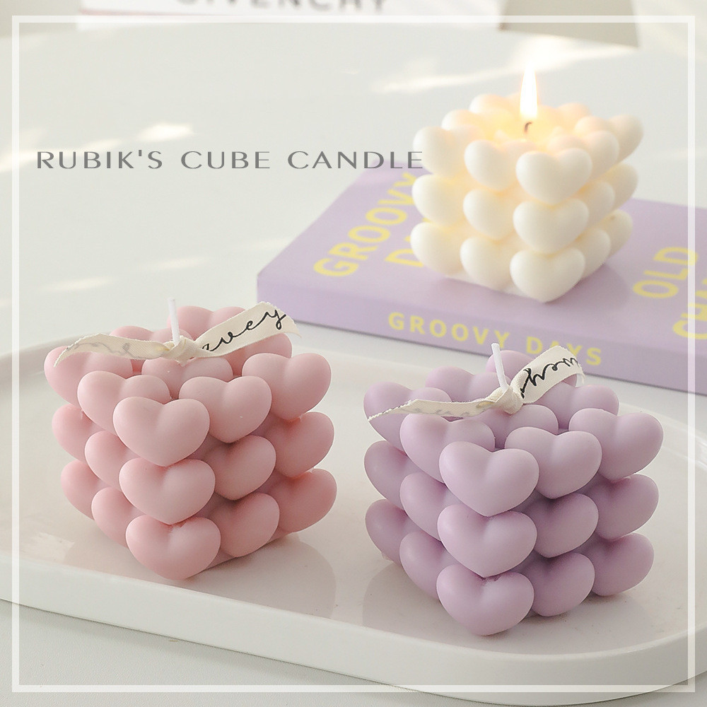 AROMA HOME Wholesale Custom Luxury Heart-Shape Fragrance Aromatic Decorative Cute Mini Candle Cube Scented Soy Wax Bubble Candle