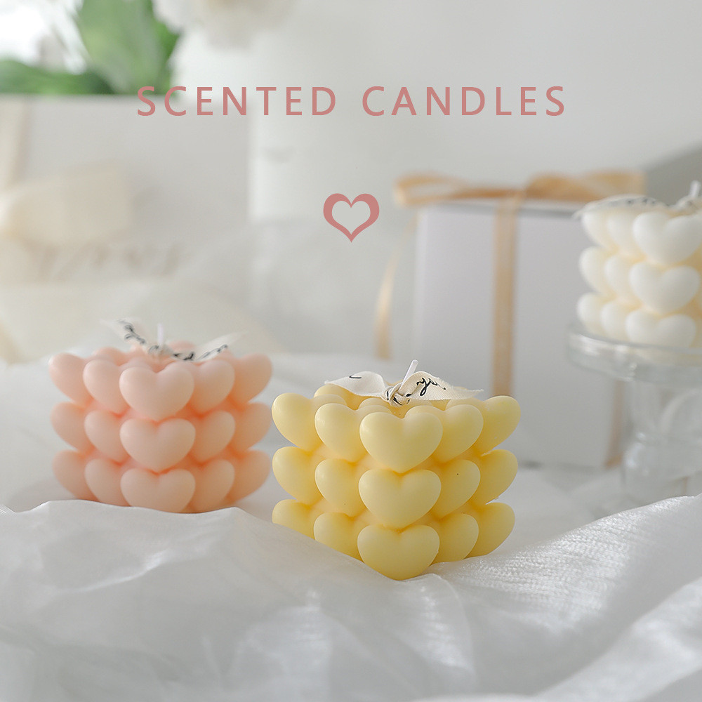 AROMA HOME Wholesale Custom Luxury Heart-Shape Fragrance Aromatic Decorative Cute Mini Candle Cube Scented Soy Wax Bubble Candle