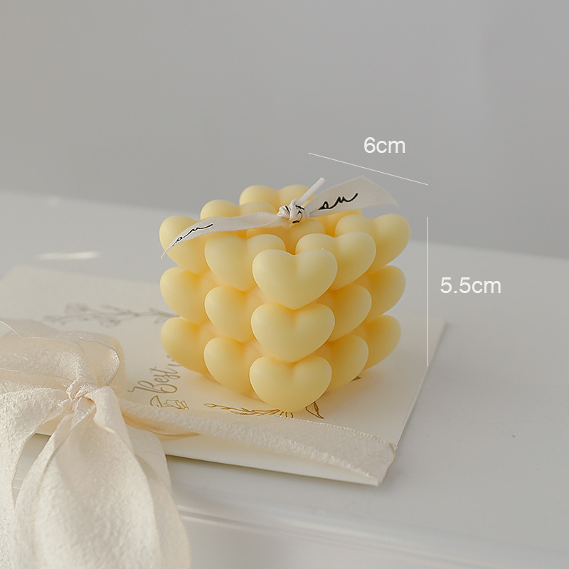 AROMA HOME Wholesale Custom Luxury Heart-Shape Fragrance Aromatic Decorative Cute Mini Candle Cube Scented Soy Wax Bubble Candle