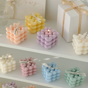 AROMA HOME Wholesale Custom Luxury Heart-Shape Fragrance Aromatic Decorative Cute Mini Candle Cube Scented Soy Wax Bubble Candle