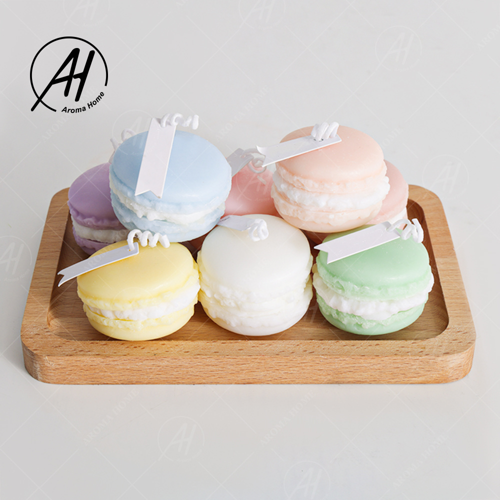 AROMA HOME Cheaper Hot Sale Unique Macaron Cake Shaped Novelty Gift Sweet Aroma Decorative Scented Candles for Table Photo Prop