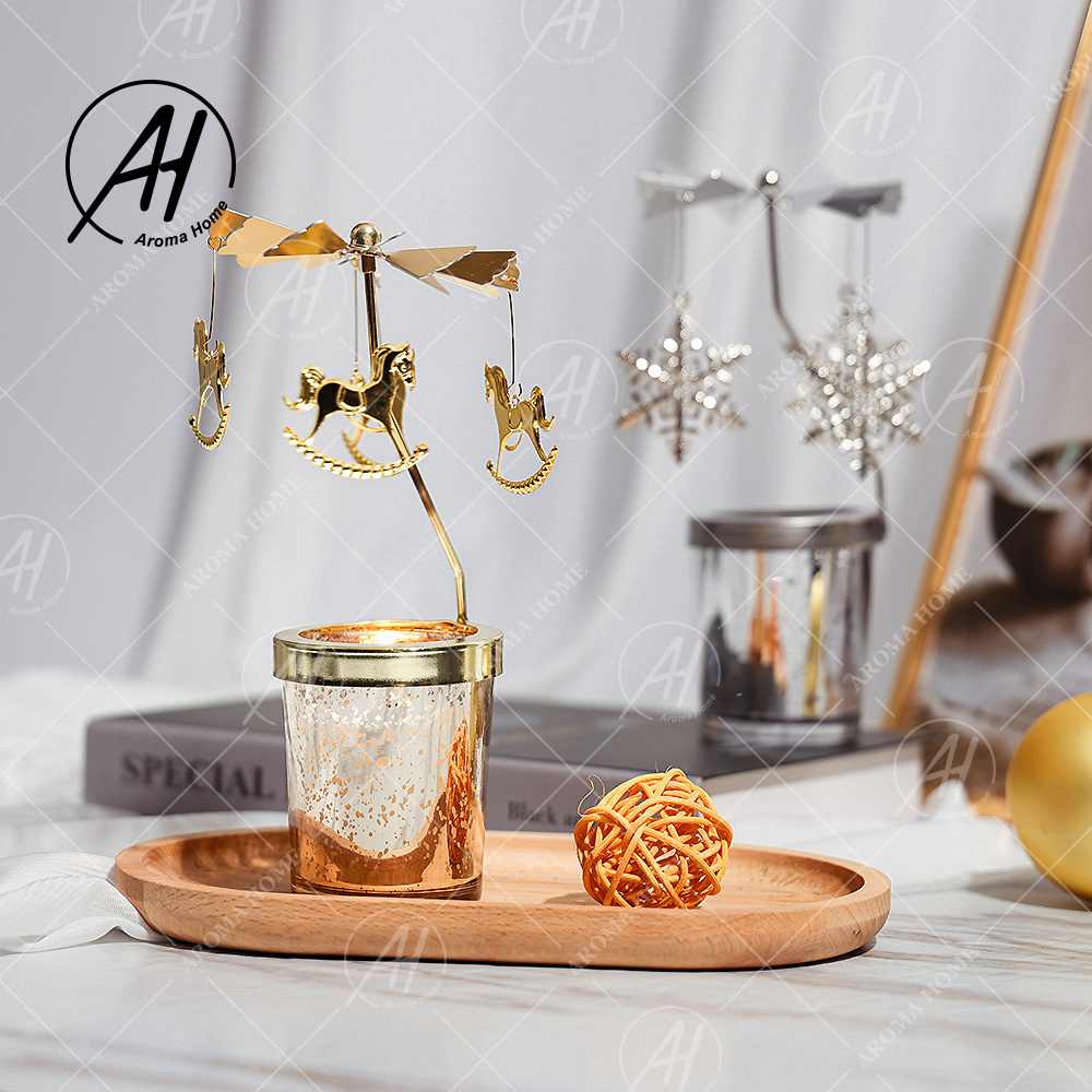 AROMA HOME INS Gold Silver Stainless Steel Merry-Go-Round Tray Candlestick Metal Other Magnetic Marquee Rotating Candle Holders